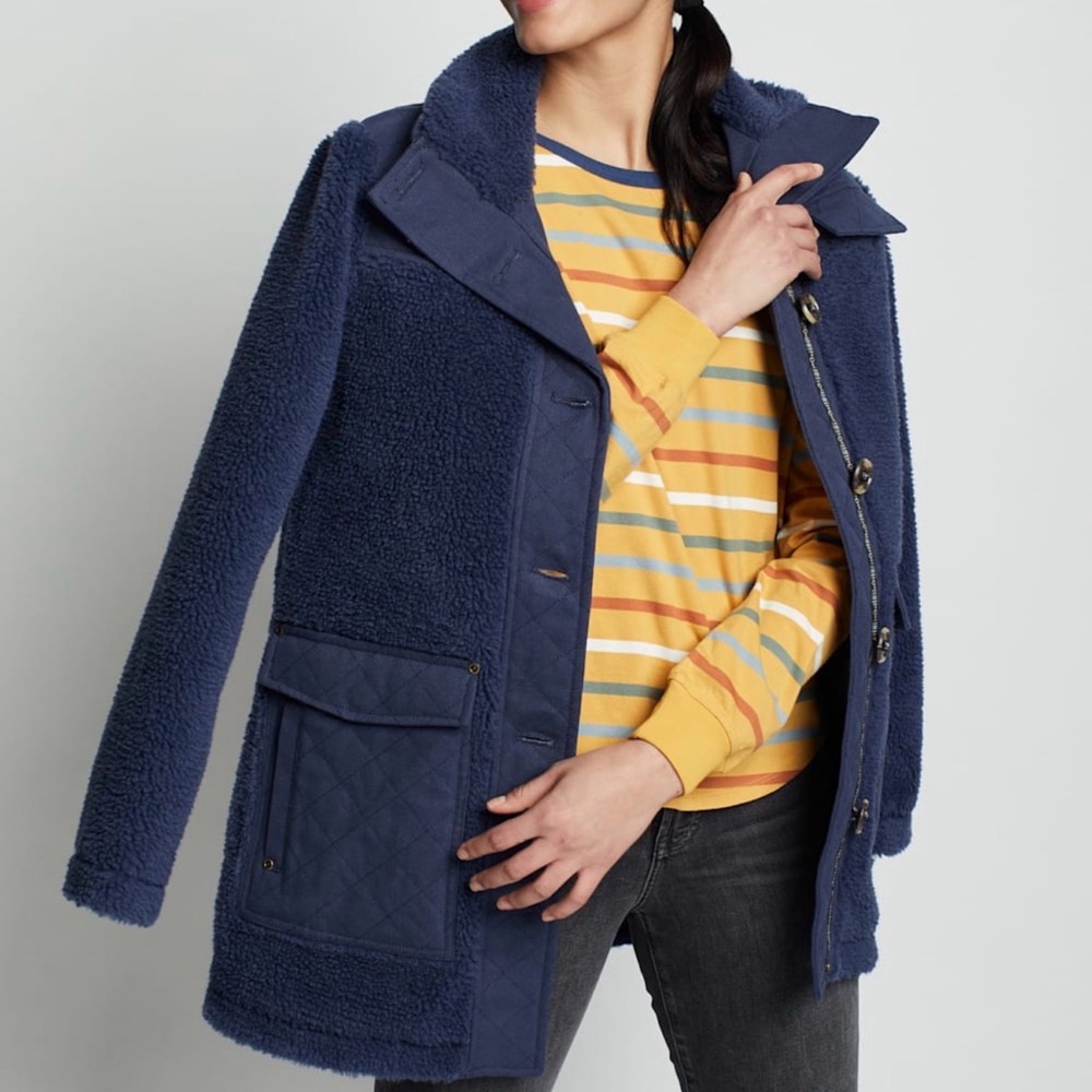 PENDLETON WOMEN'S DEARBORN BERBER FLEECE BARN COAT BLUE BUTTON UP SIZE LARGE